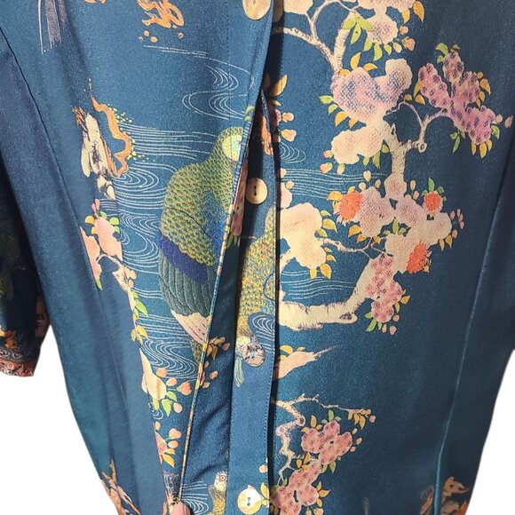 Cintron Santa Monica Asian Peacock Bonsai Teal Wearable Art XL Blouse - Picture 15 of 16